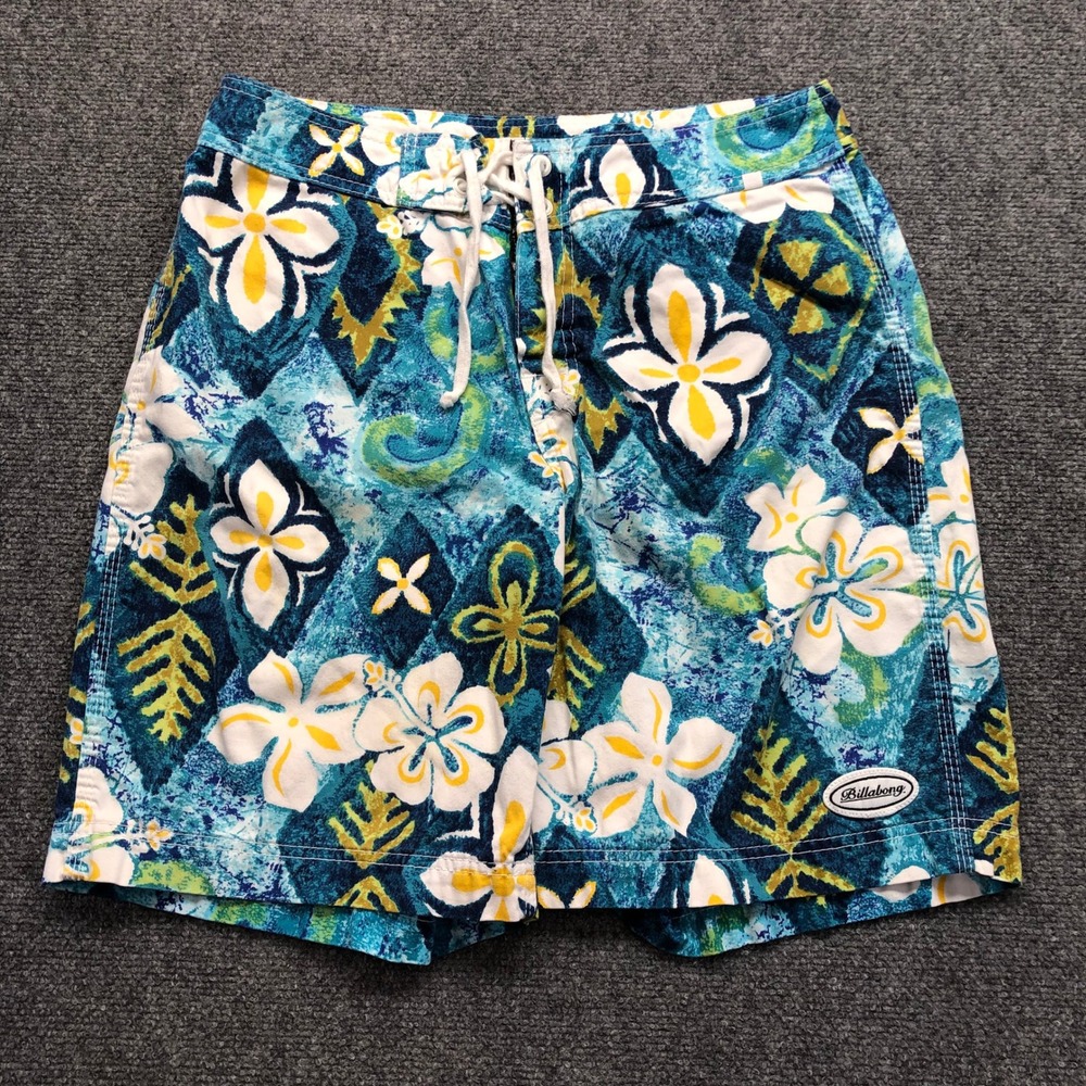 Billabong Mens Blue Tropical Hibiscus Floral Board Shorts Swim Trunks Size 29